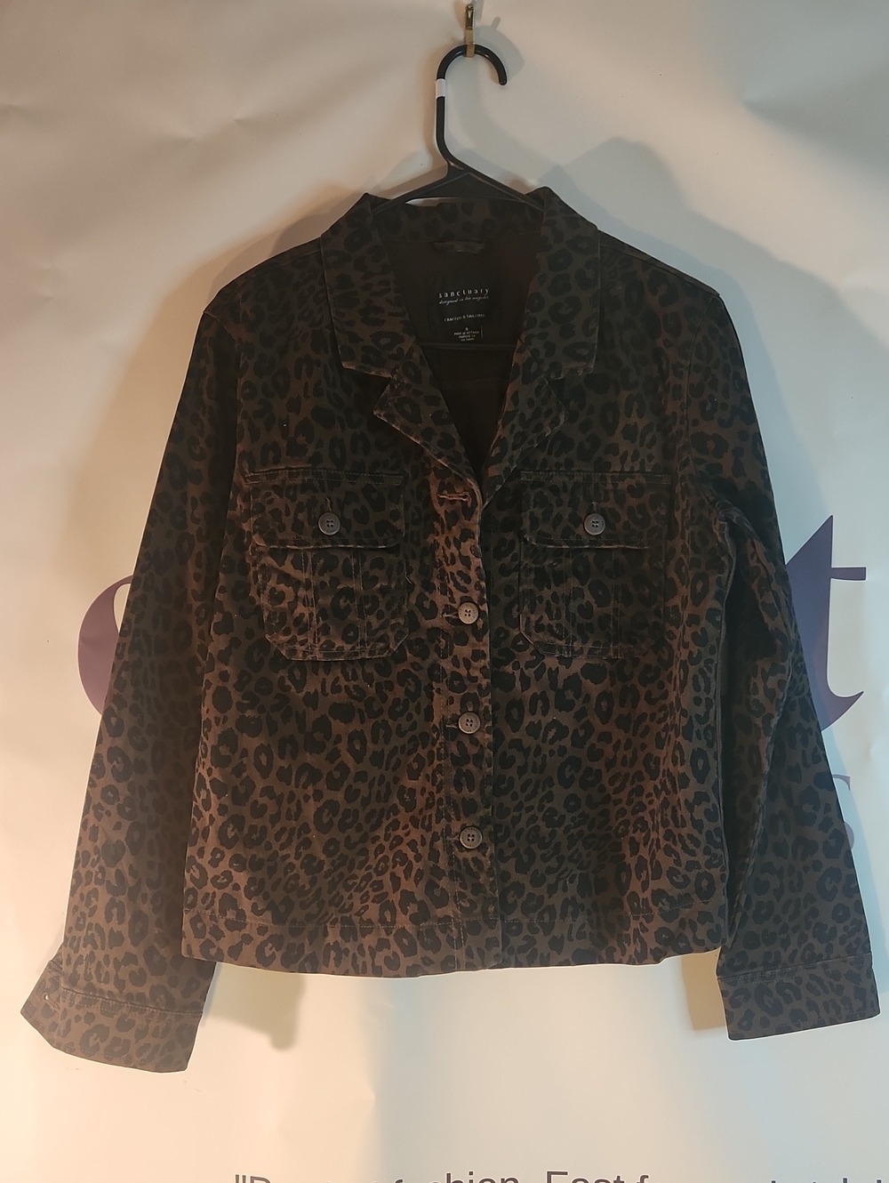 Sanctuary Leopard-Print Button-Front Jean Jacket